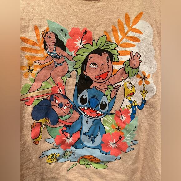 Disney Lilo and Stitch Nani Jamba Pleakly Surfing Hawaii Cropped tee sz L - Picture 2 of 4